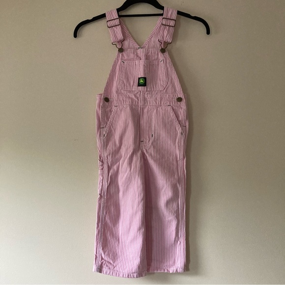 John Deere Bottoms John Deere Girls Pink Striped Bib Overalls